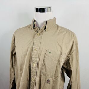 Tommy Hilfiger Large Vintage Y2k Crested Button Down Shirt Beige 100% Cotton